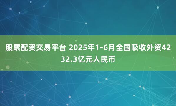 股票配资交易平台 2025年1-6月全国吸收外资4232.3亿元人民币